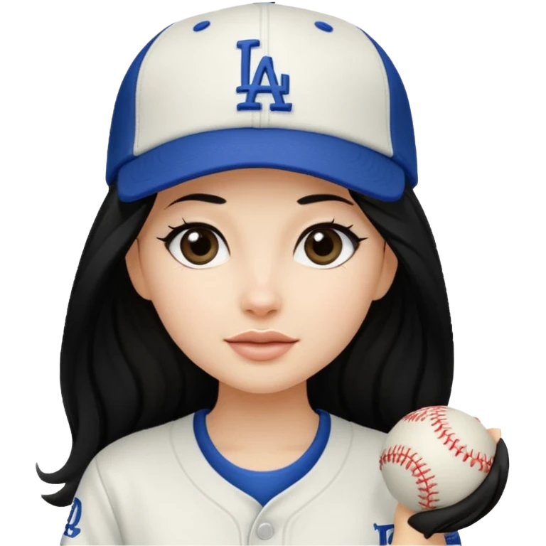 Can you make an emoji of a girl with fair skin with black long hair wearing an LA dodger hat emoji