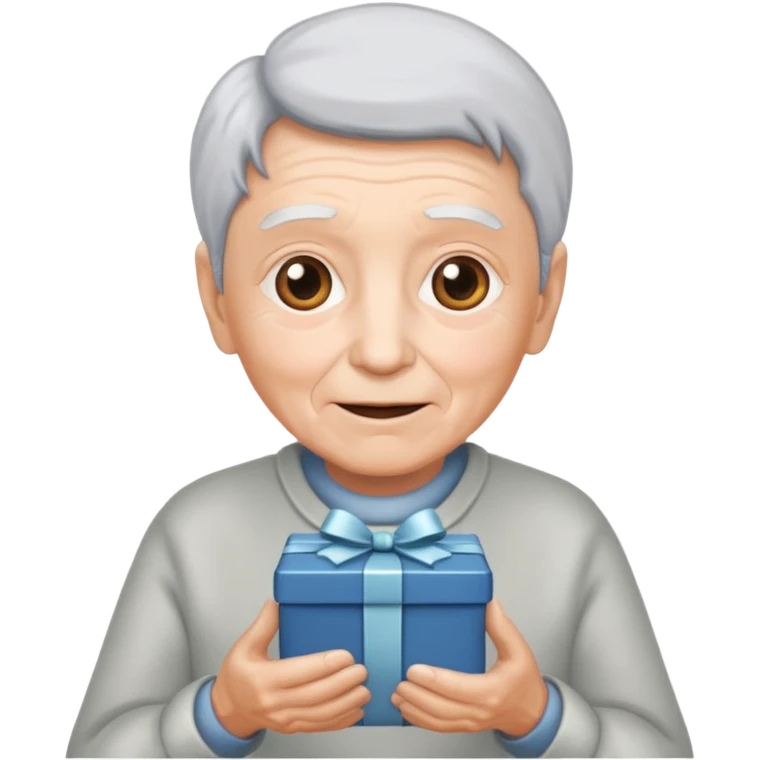 Una persona mayor recibiendo un regalo plateado emoji