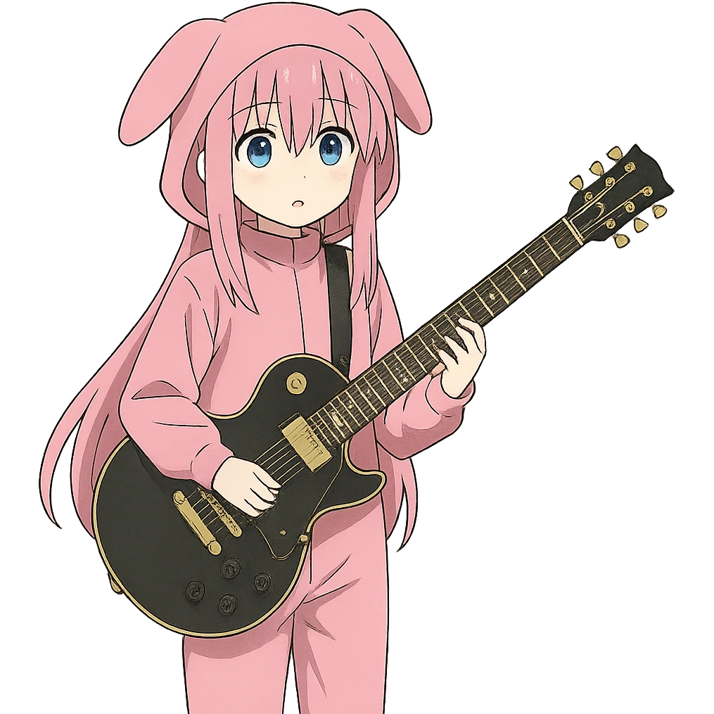 Bocchi the Rock character in a pink costume holding a guitar, anime style emoji
