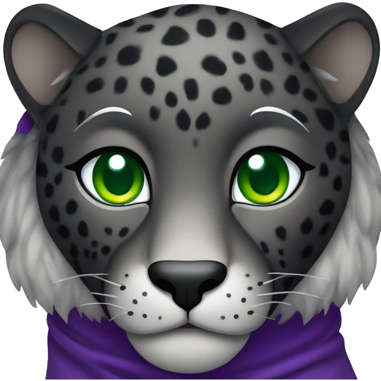 Adult black jaguar with green eyes, purple cloak, and silver star on forehead emoji