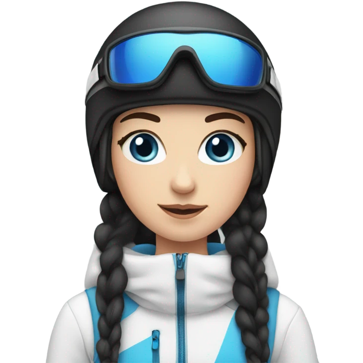 White girl, black hair, blue eyes, skiing  emoji