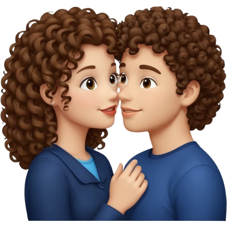A girl with curly hair and a boy with haïr brun kiss emoji