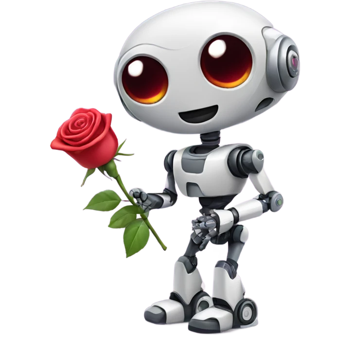 cute robot holds a rose emoji
