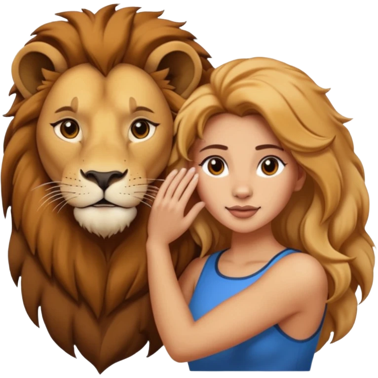 Gata tocando la cabezo de un leon emoji