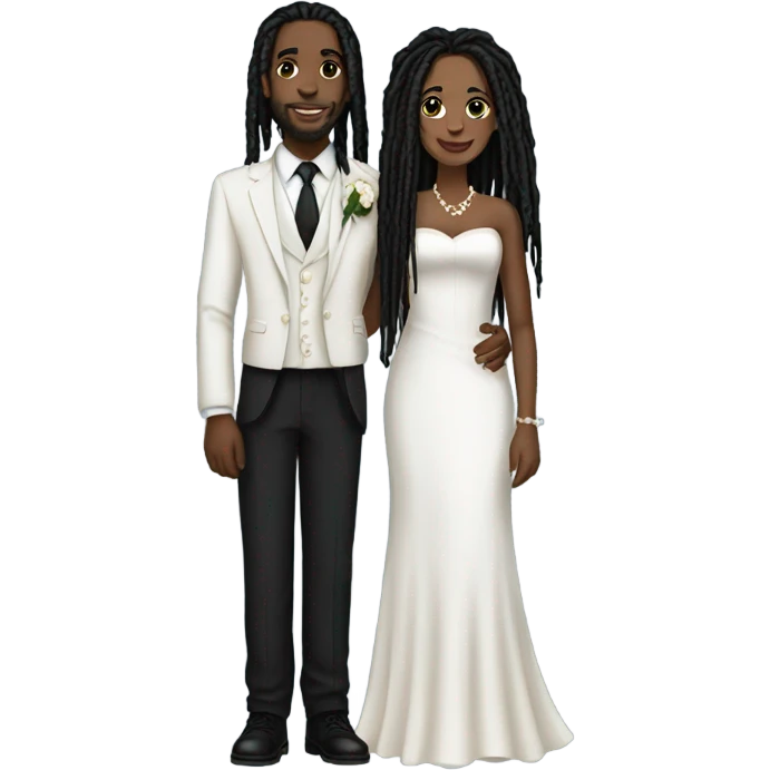 black couple with black dreadlocks, full body wedding emoji