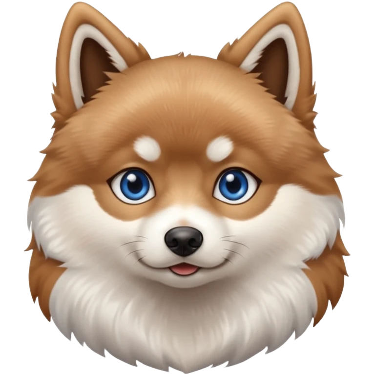 A Brown, light tan and white pomsky with one brown eye and one blue eye emoji