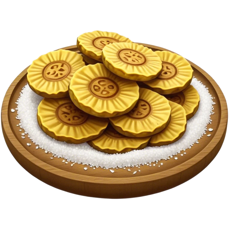 Patacones Cinematic Realistic Patacones Dish Emoji, depicted as crushed, crispy plantain discs, rendered with rich textures and dynamic, natural lighting. emoji