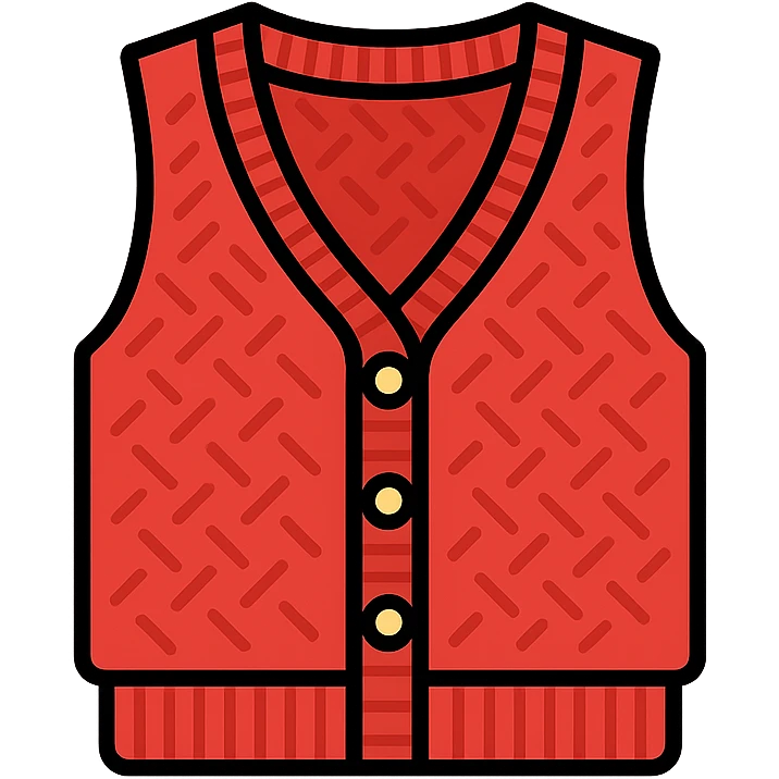 red Barry vest inspired by Sézane, front view, visible buttons, knit texture, transparent background, simple and chic style to illustrate knitwear emoji