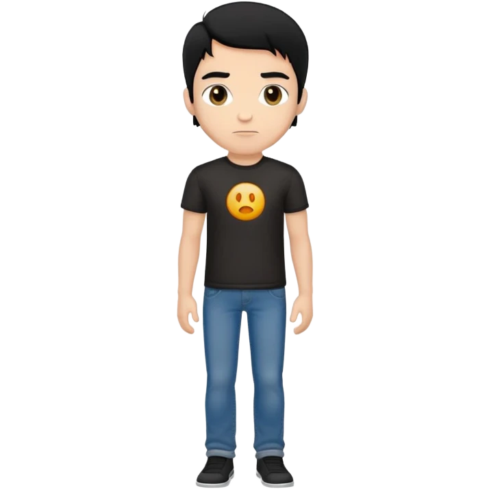 male character, black hair, black t-shirt, jeans, front view emoji