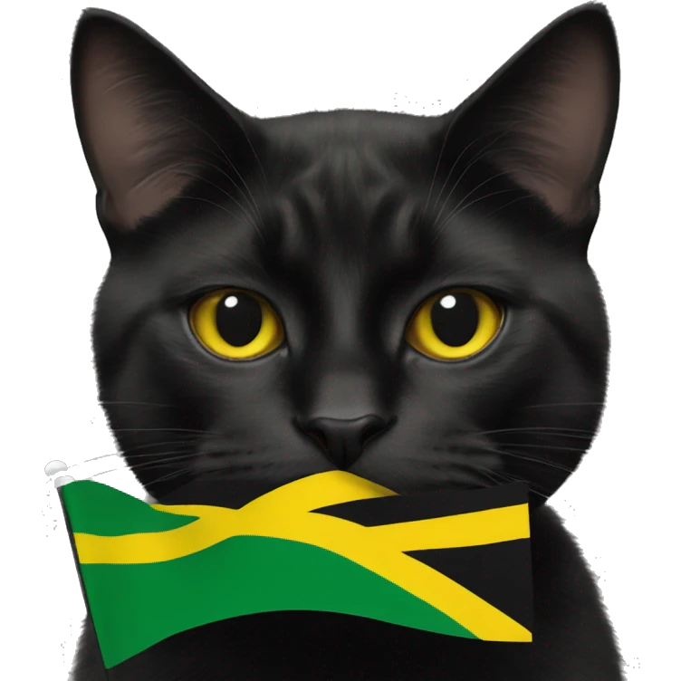 black cat holding jamaican flag in mouth emoji