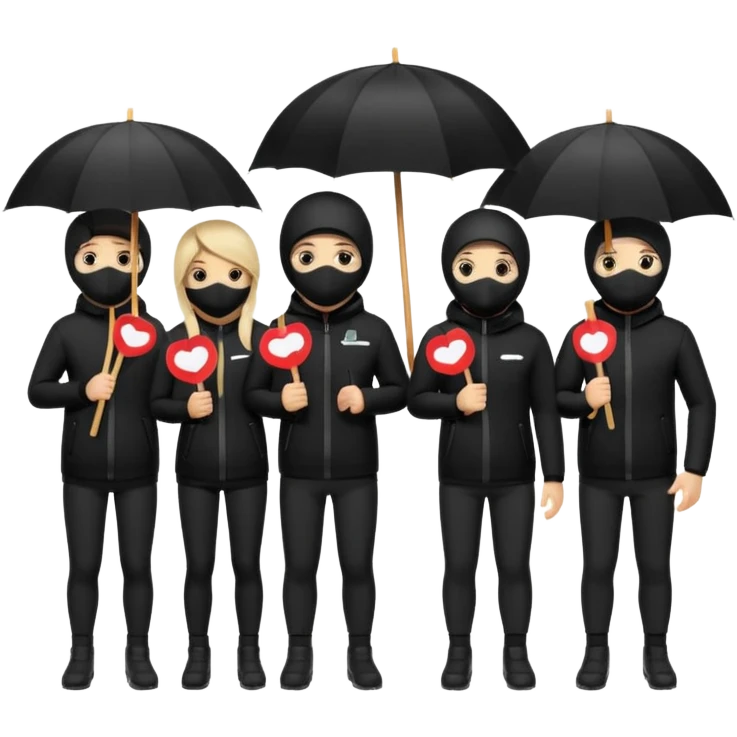 Ski mask people wearing black with umbrella and signs emoji
