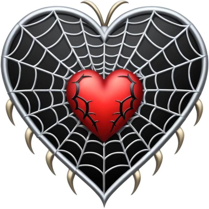 gothic style heart, black with silver spiderweb emoji
