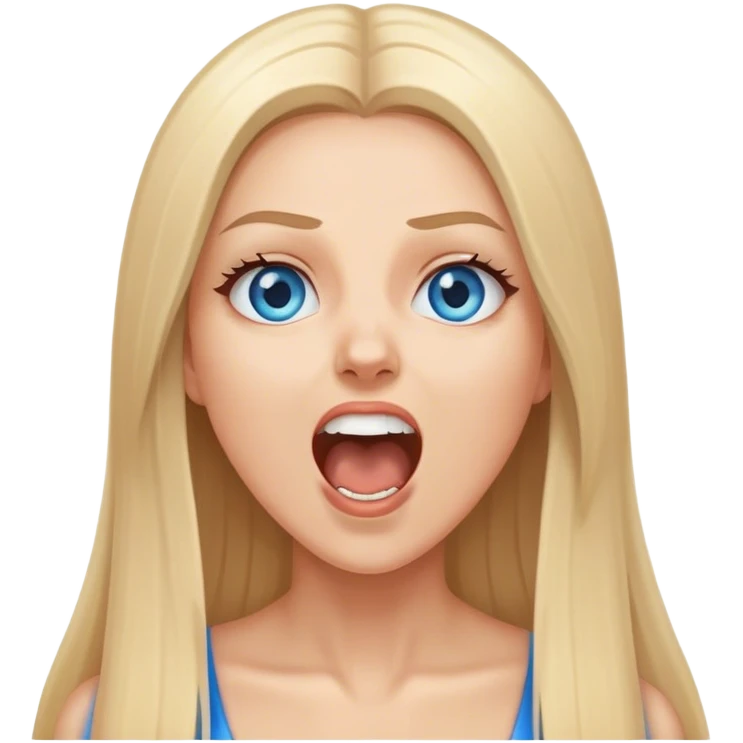 beautiful white girl with long straight blonde hair blue eyes screaming happy emoji
