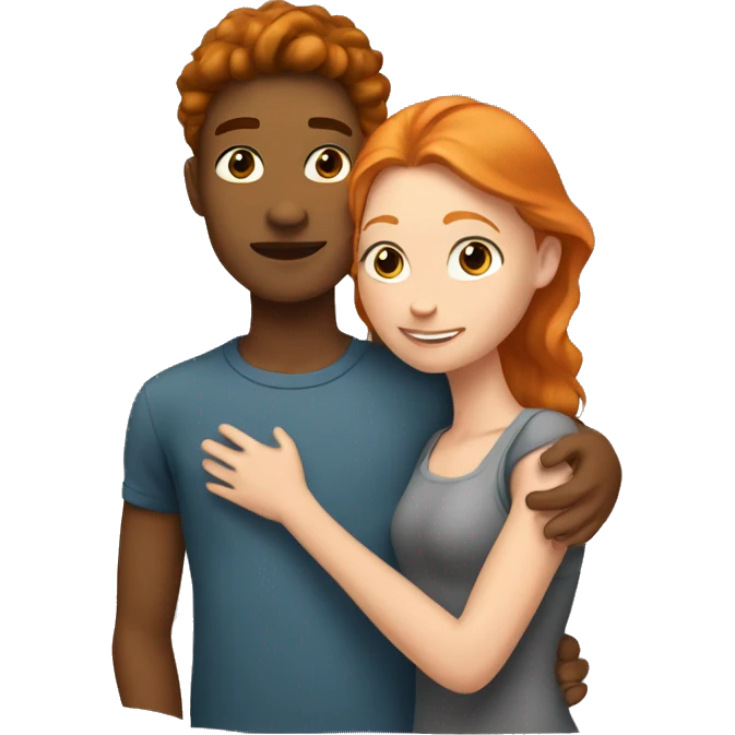 young tan Man and young ginger woman cuddle emoji
