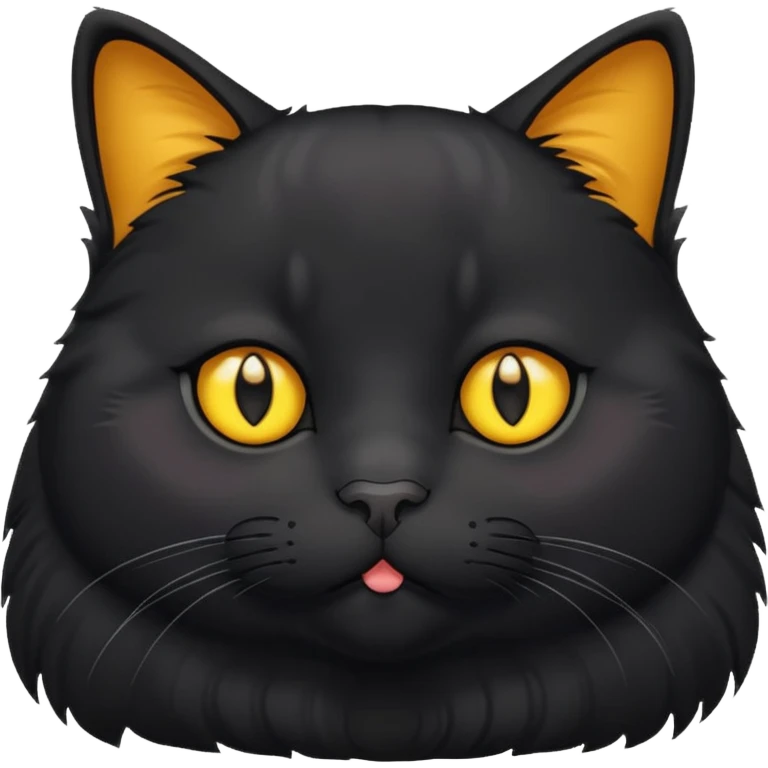 Un gato negro gordito con los ojos de color amarillos emoji