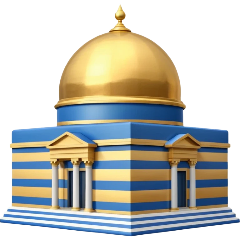  cubic temple with blue horizontal stipes on the side and a golden dome on top. The temple has no pillars and the dome has now spiral on top emoji