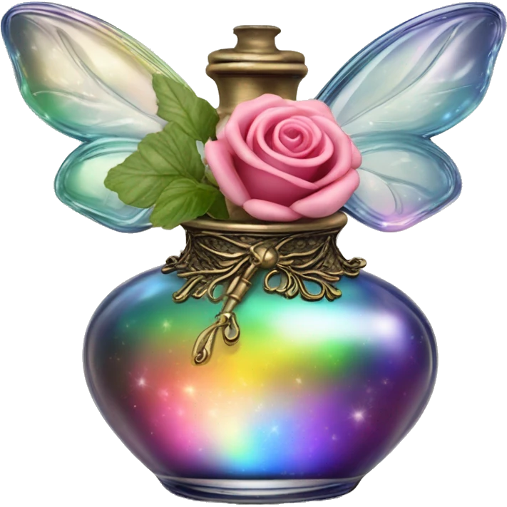 Rainbow magic fairy sparkling old Antique oil perfume bottle with herbal and rose flowers emoji