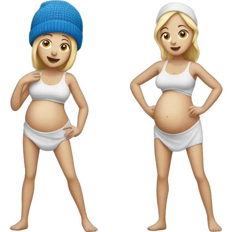 A white Pregnant woman with a blue beanie on showing her stomach emoji