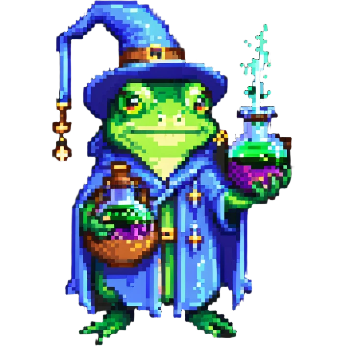 frog wizard with potion emoji