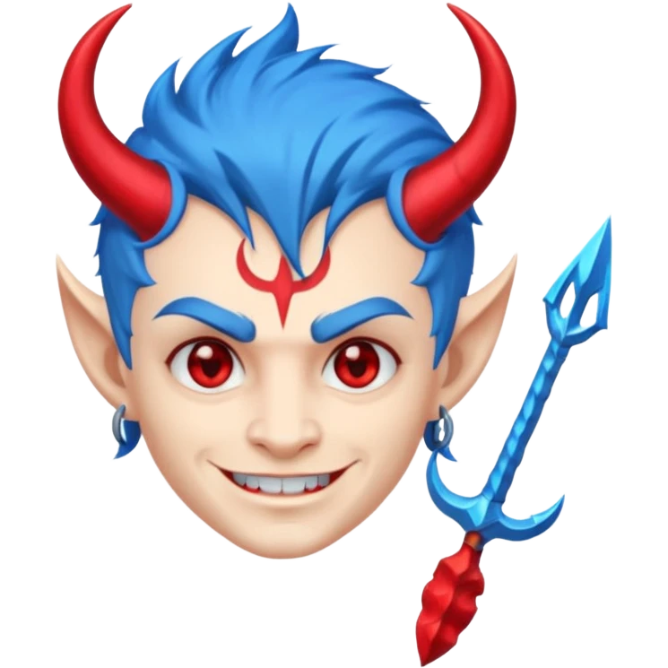 Blue-haired devil with trident, smirking emoji