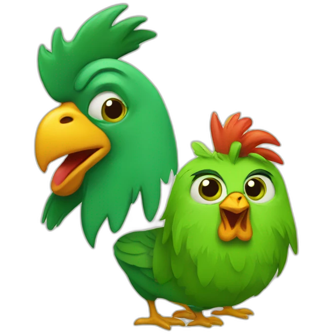 green rooster and cat emoji