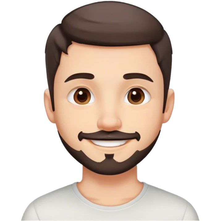 Cute white male, short dark colored hair and facial hair, nose and lip piercing, emo smiling emoji