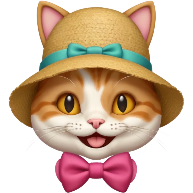 Cat with a laughing face and a bow and hat emoji