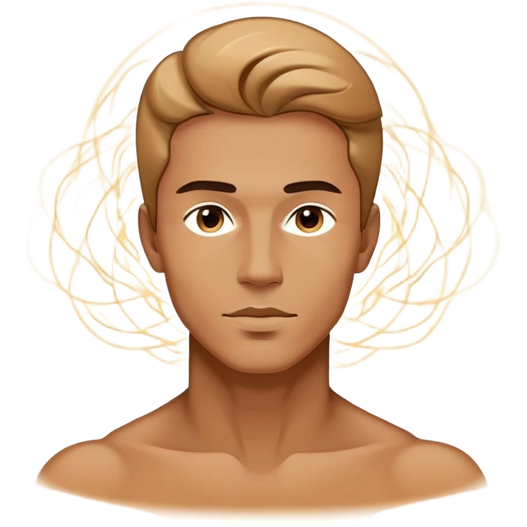 Abstract male outline with floating ethereal energy surrounding and flowing through the silhouette, stylish masculine essence emoji