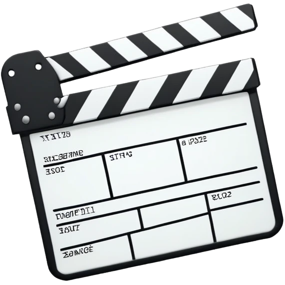 movie clapperboard with geometric outline, precise thin black lines and only one diagonal line crossing through, clean design emoji