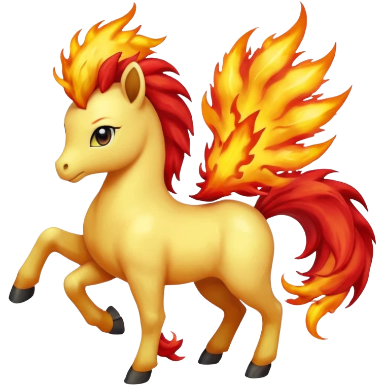 ponyta pokemon (yellow body, red flaming mane, red flaming tail) emoji