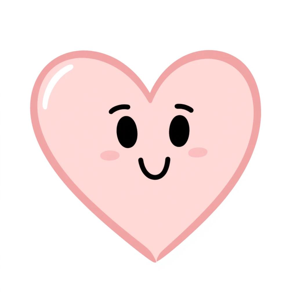 funny children's drawing of a heart with a cute face, pastel colors emoji