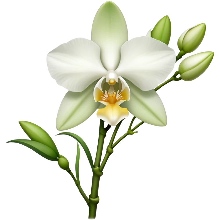 single white Dendrobium Orchid flower, stem emoji