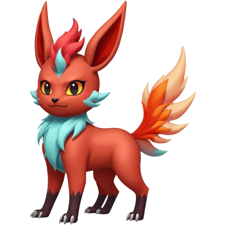 Pastel iridescent exotic colorful Darkrai-Scizor-Flareon-fusion with fiery horns and a Mohawk  emoji