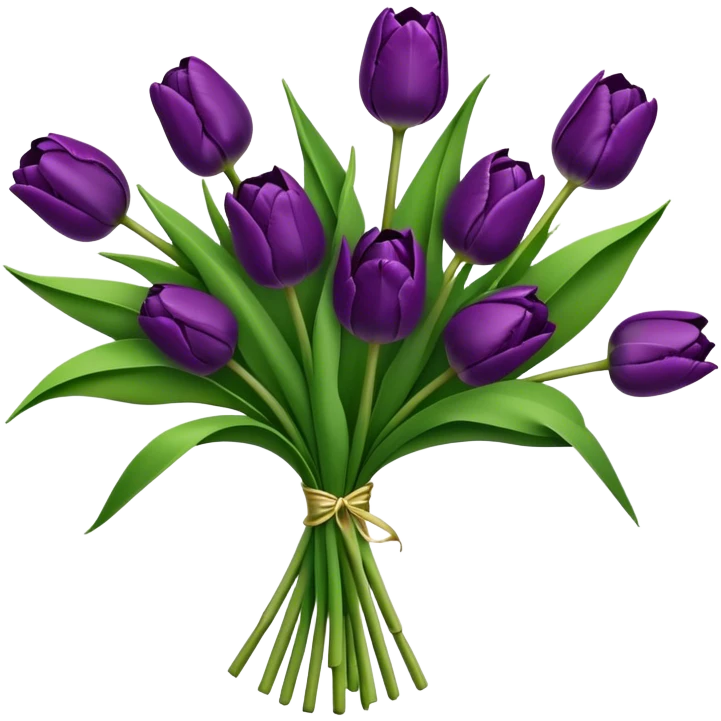 bouquet deep purple Tulip, luxuriant, stem, leaf, bud emoji