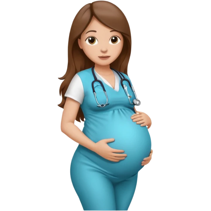A pregnant woman with long brown hair belly with a stethoscope emoji