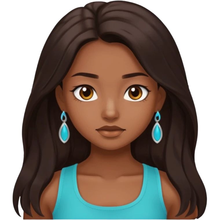 Forever Nenaa with long dark brown hair, cyan crop top, brown skin and eyes emoji