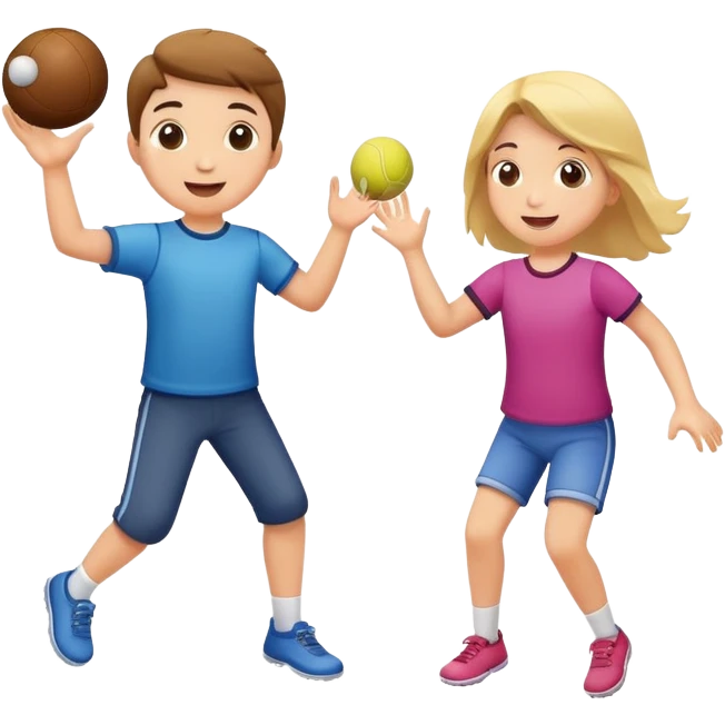two children playing catch, throwing and catching a ball, happy and playful emoji
