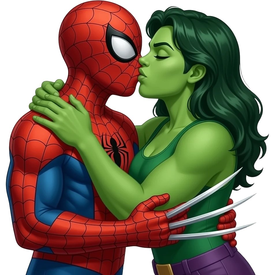 Spider man and hulk woman kiss kiss creepy. wolverine hugging both emoji
