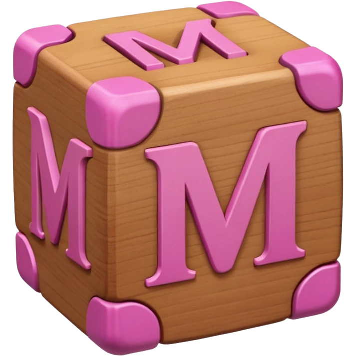A rounded toy block with the pink letter "M" on it emoji