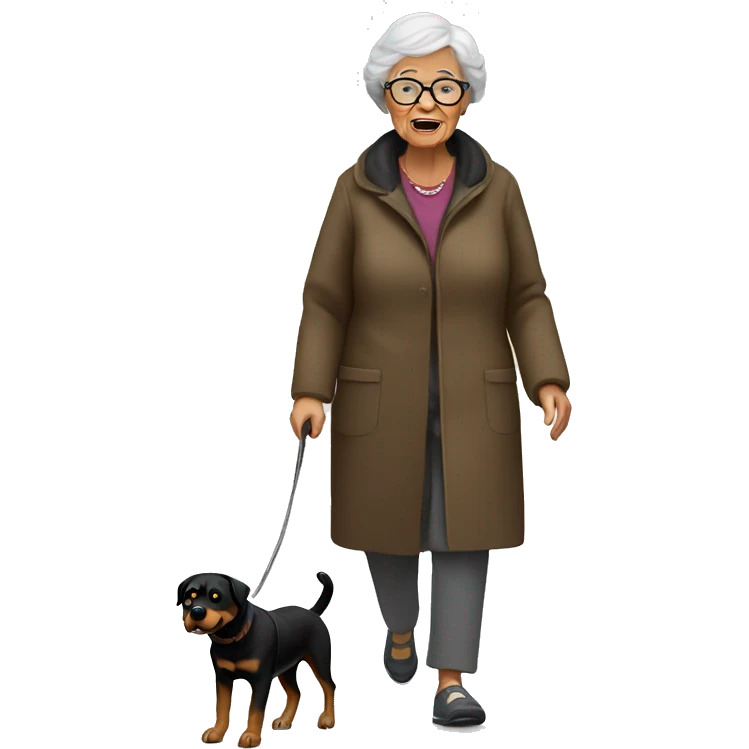 Grandma walking a Rottweiler  emoji