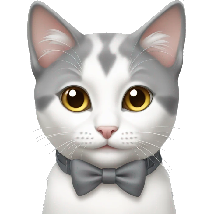 white gray mixed cat with bow emoji