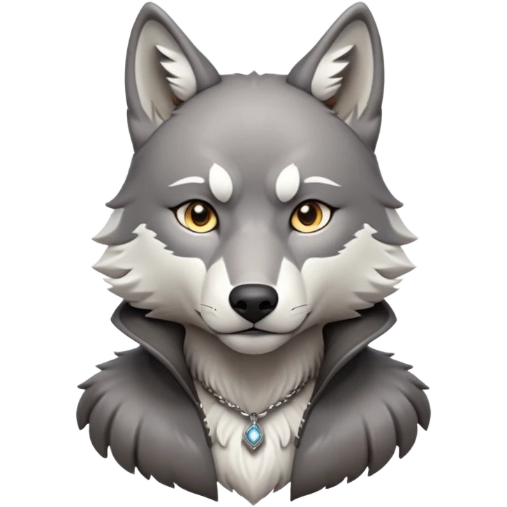 cinematic-noble-wolf-portrait-emoji,-poised-and-regal,-with-a-strong,-lean-build-and-a-sleek,-fur-of-grey-and-white,-deep-set-soulful-piercing-eyes,-simplified-yet-sharp-and-sophisticated-features,-highly-detailed,-full-body, zoomed out showing shoulders emoji