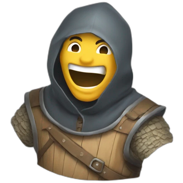 medieval saboteur laughing and escaping, face hidden emoji