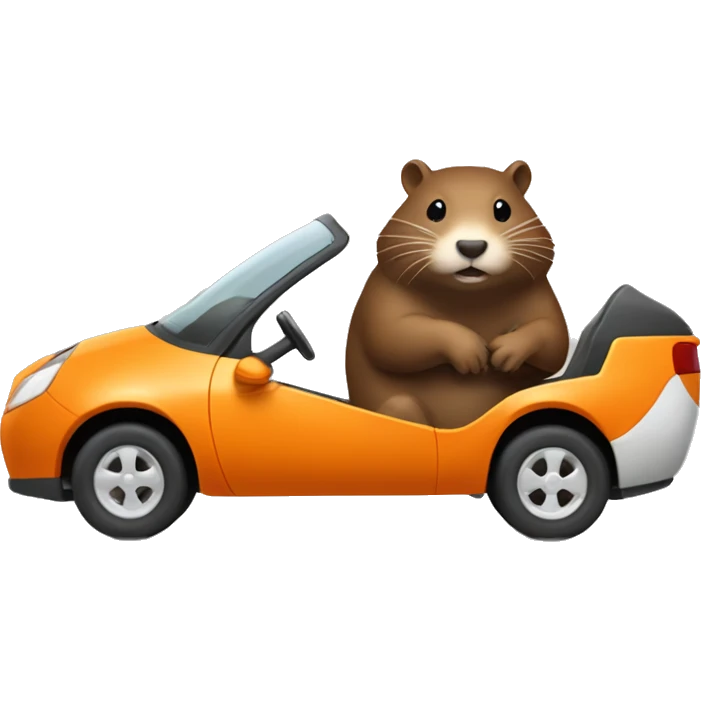 Crea una nutria conduciendo un coche naranja emoji