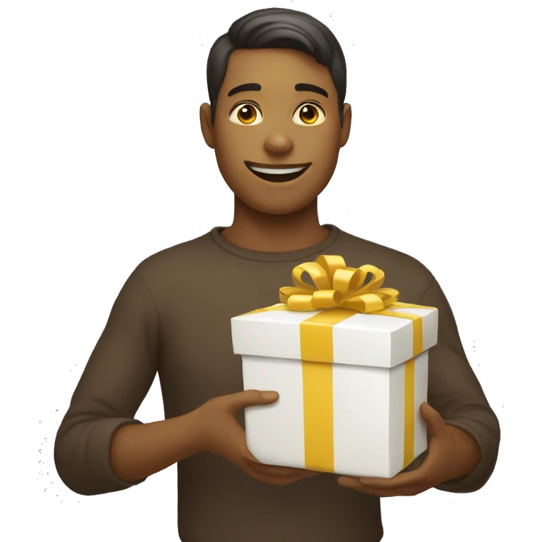 one genderless yellow-skinned emoji person receiving a gift emoji