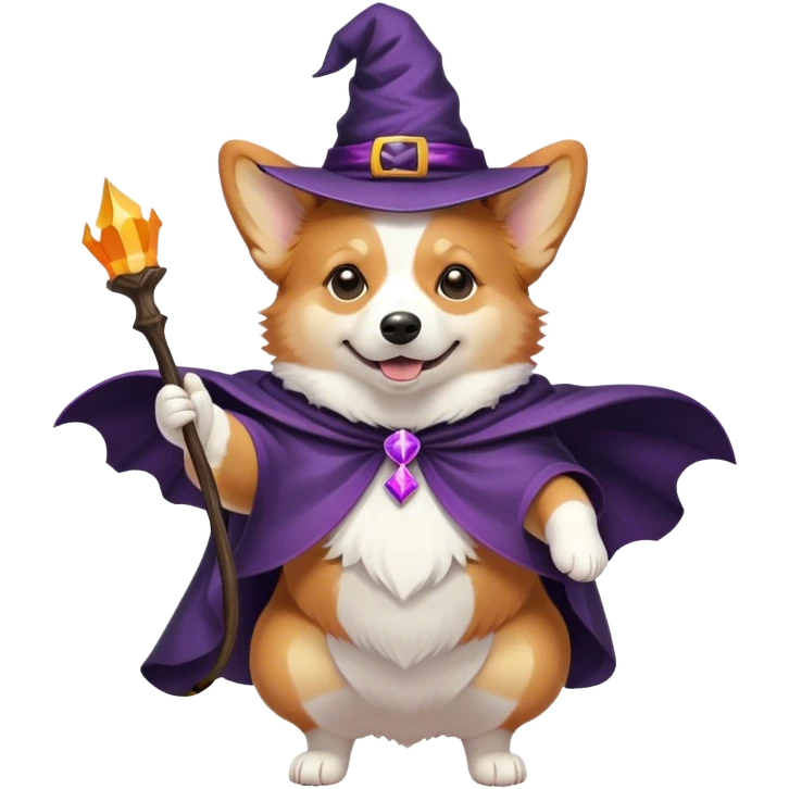 Magic corgi with witches hat and cape emoji