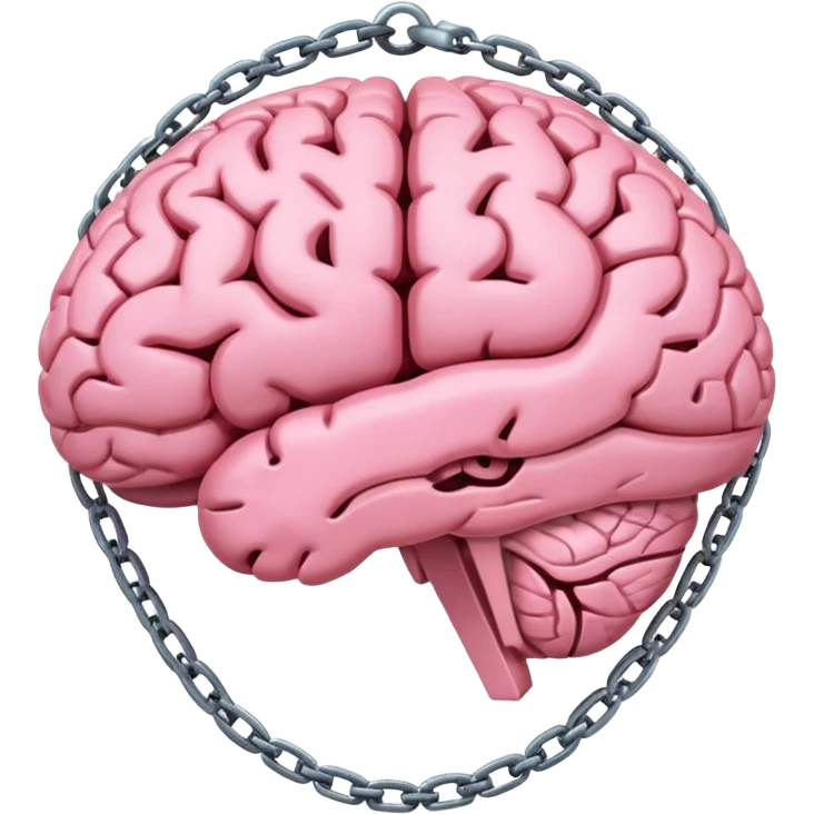 pink brain, chained up by 2 cross section chains, side view emoji