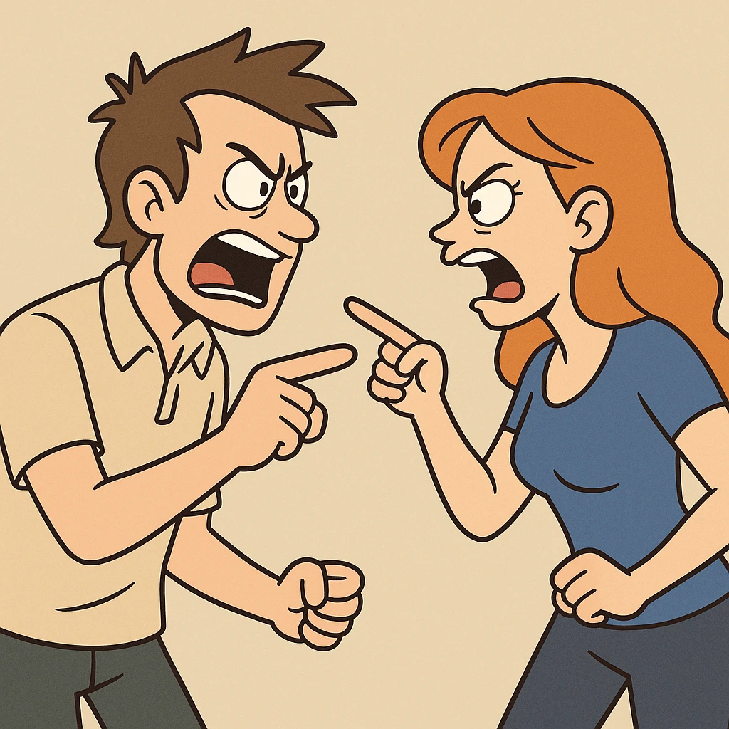 man and woman arguing, bold colors, flat-toon style emoji