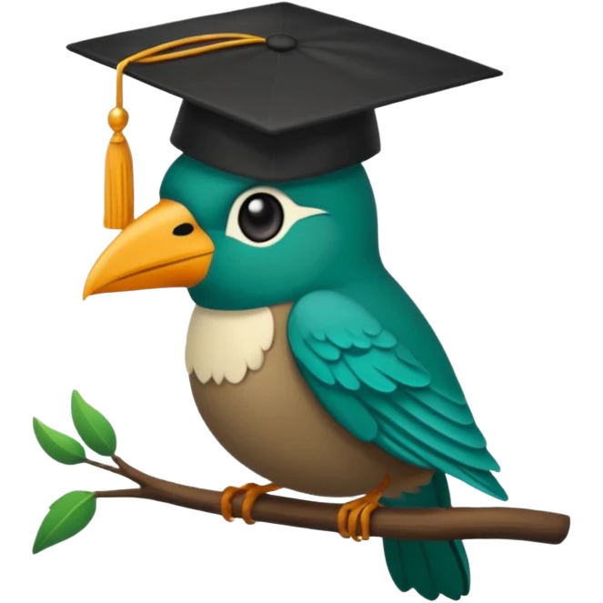 Un colibri con birrete de graduación y que el colibrí sea turquesa oscuro, que este se vea bastante realista  emoji