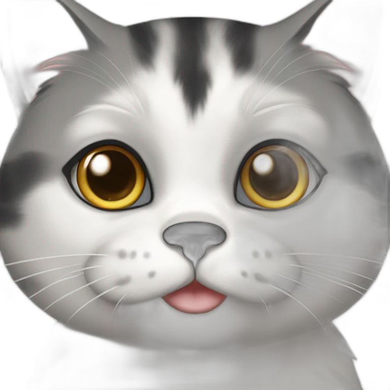 senior fat diluted calico cat, white chin, black nose, grey ears, grey and white emoji